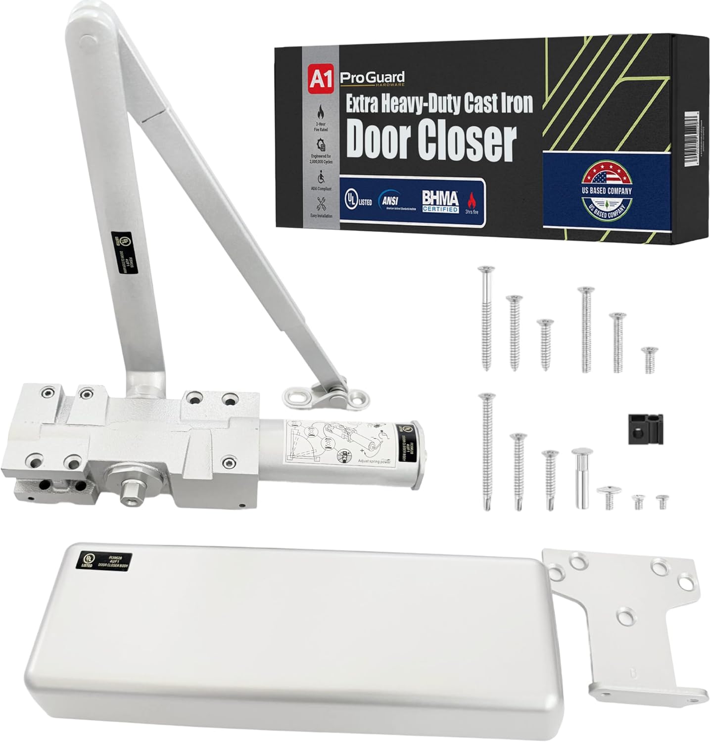 71OvYWvv-aL._AC_SL1500_ A1 ProGuard Extra Heavy Duty Auto Door Closer Commercial UL Grade 1 - Cast Iron Adjustable 6-Speed Delayed-Action Hydrau - Image 1