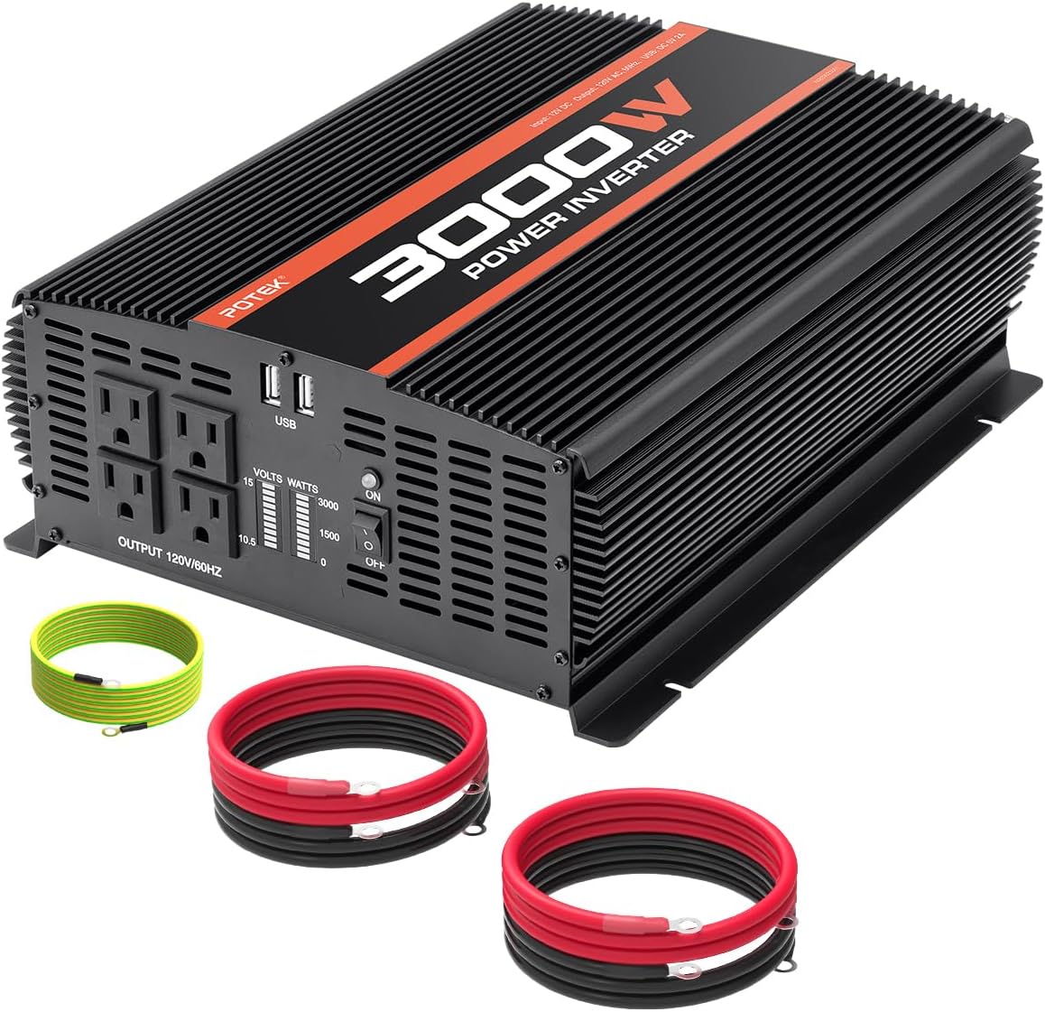71qxxnxXJrL._AC_SL1200_ POTEK 3000W Power Inverter 4 AC Outlets DC 12V to 110V AC Car Inverter with 2 USB Port Black - Image 1
