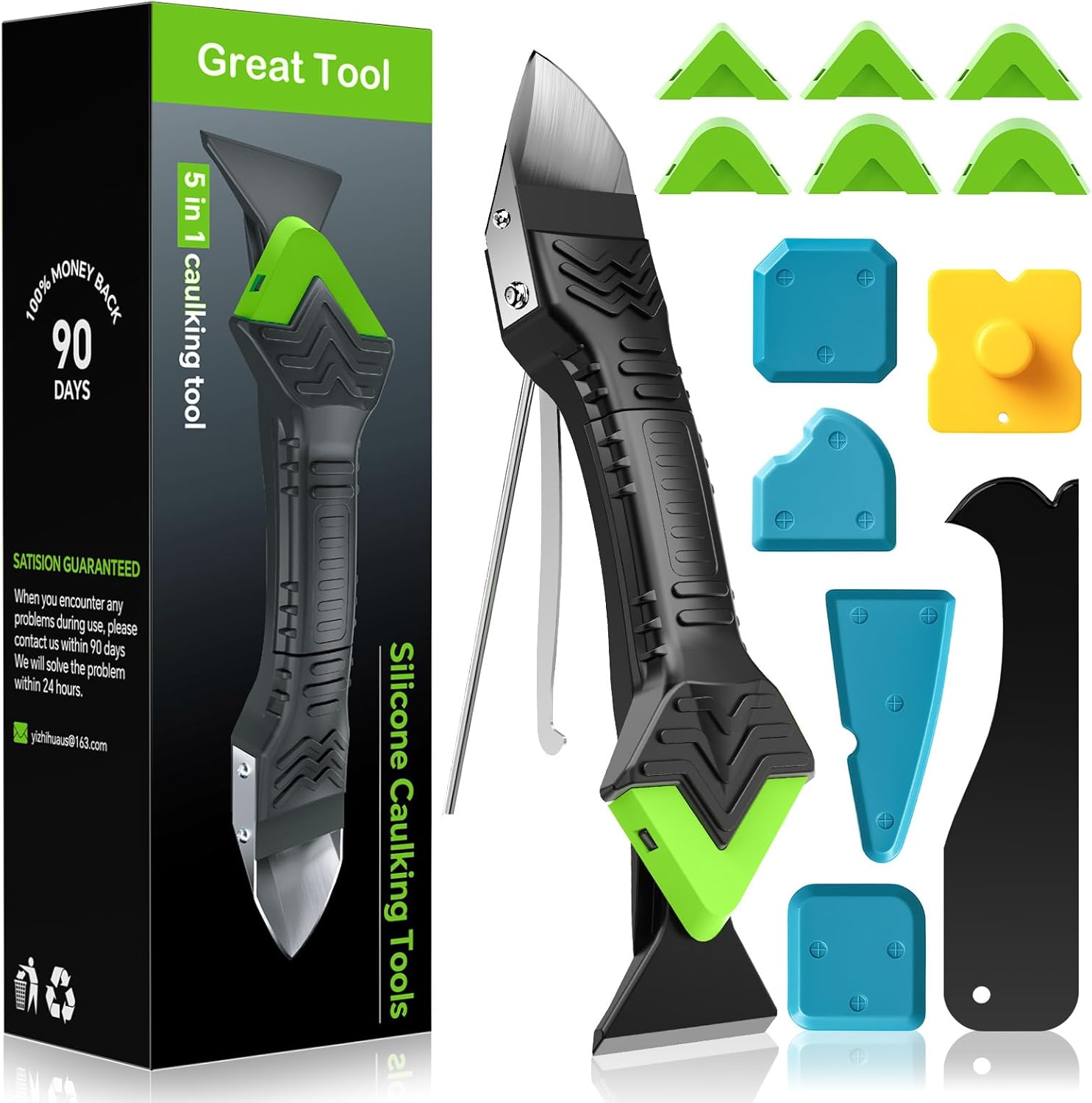 71t7PtETPiL._AC_SL1500_ Caulking Tool 5 in 1 Silicone Caulking Grout Removal Sealant Finishing Tool with Grout Scraper - Image 1