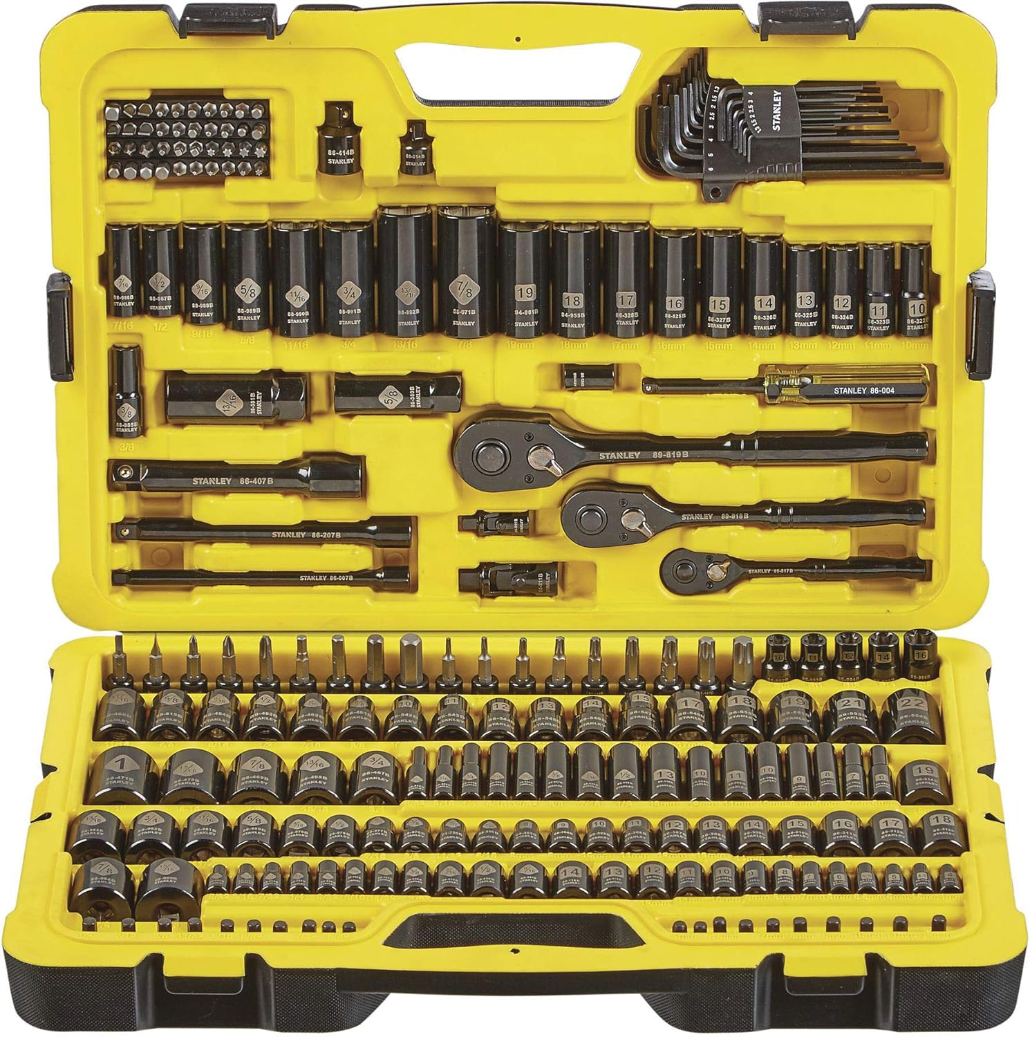 81D6txTwy2L._AC_SL1500_ STANLEY Professional Grade Black Chrome New Mechanics Tool Set (Socket Set-229 Pieces) - Image 1