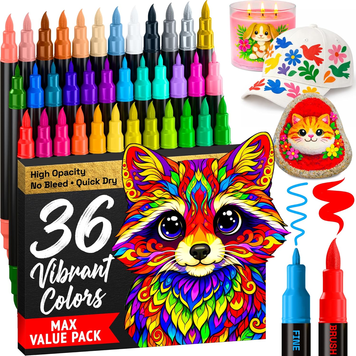91BcoI6GtuL._AC_SL1500_ ARTISTRO 36 Acrylic Paint Markers - Paint Pens for Drawing - Image 1