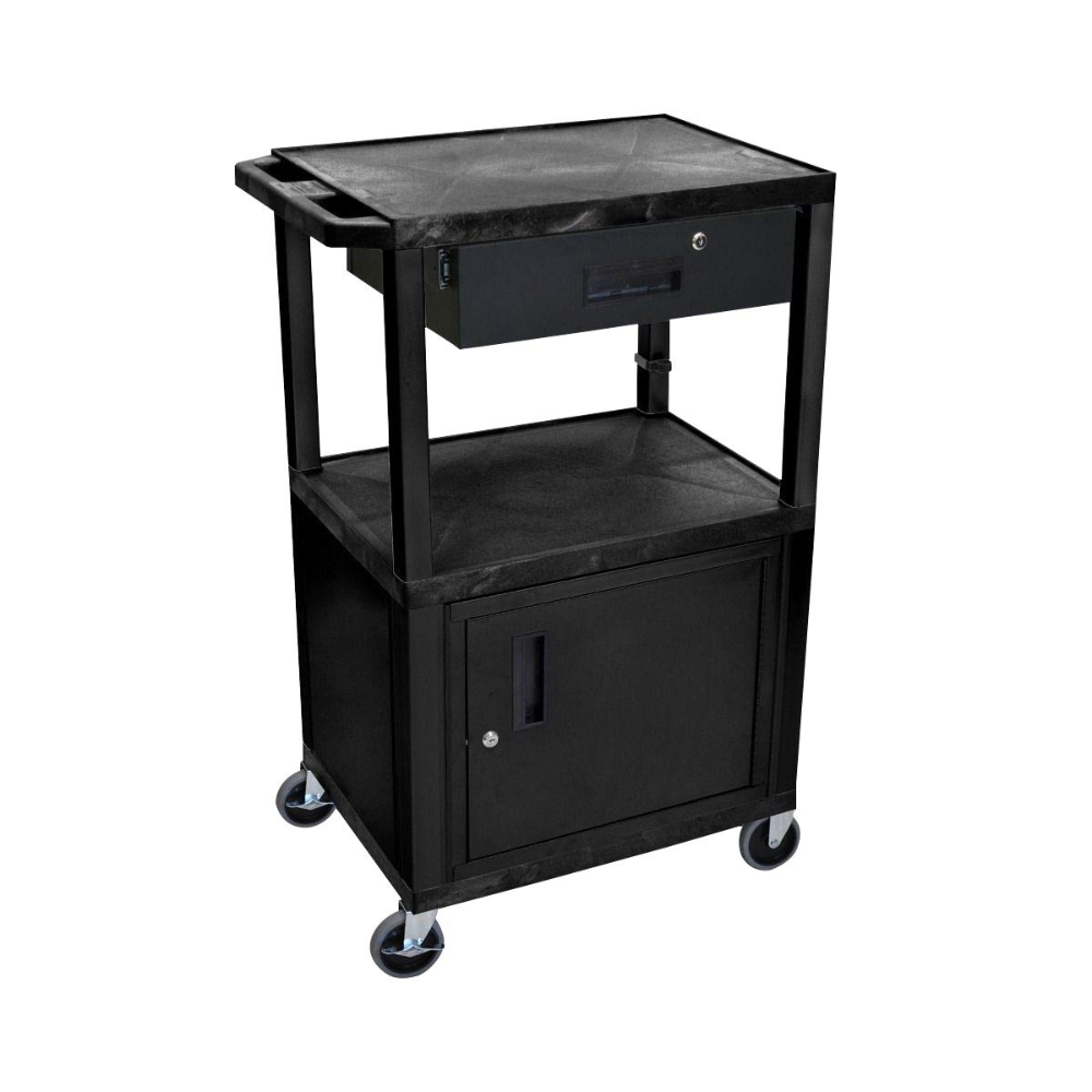Untitled design - 2026-06-02T093856.976 Luxor WT42C2E-B/WTD 42" H AV Cart - 3 Shelves Cab Drawer - Image 1